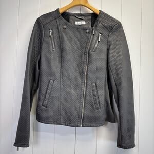 Calvin Klein Womens Faux Leather Classic Old Money Moto Jacket Size M Minimalist